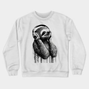 Sloth Painting Wearing Headphones in Black and White Crewneck Sweatshirt